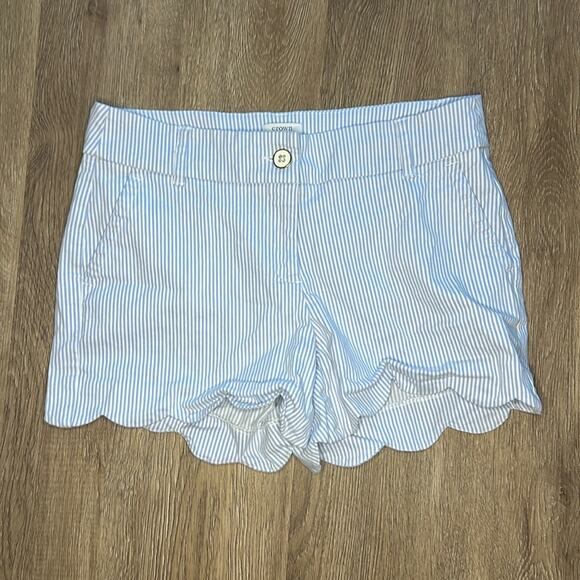 Crown & Ivy Blue & White Striped Shelby Scalloped Shorts Size 6 - Picture 1 of 4